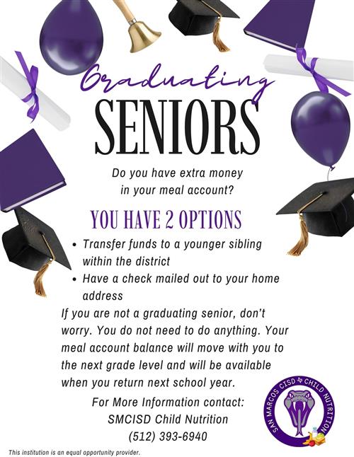 Graduating Senior Meal Account Options